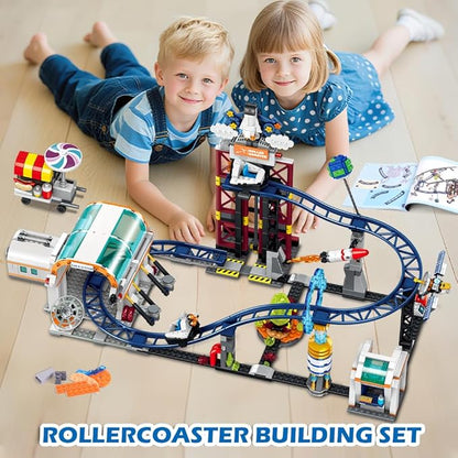 Space Roller Coaster Building Sets - Rollercoaster Building Toy with Rocket, Lift Platform, Satellitesr, Carriage, Food Cart, 926PCS Space Adventure Park for Adults Teens Kids Boys Ages 8-12