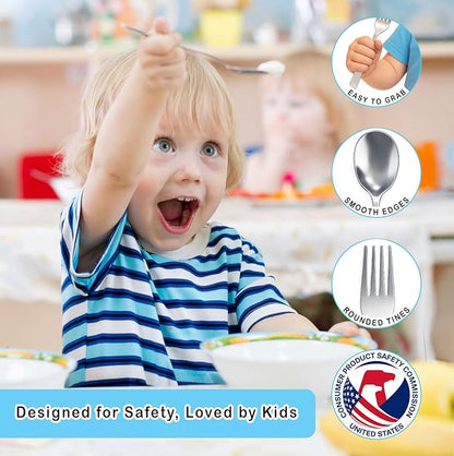CHILLOUT LIFE Stainless Steel Kids Silverware Set 15 Pieces - Child and Toddler Safe Flatware - Kids Utensil Set - Metal Kids Cutlery Set Includes 5 Small Kids Spoons, 5 Forks & 5 Knives