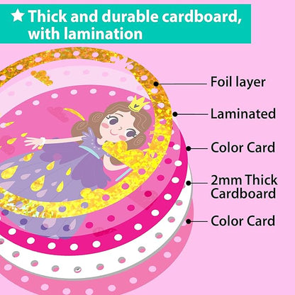EZCRA Premium Foil Edge Lacing Cards for Kids Ages 3-6 | 5 Double-Sided Princess and Unicorn Sewing Cards with Multilingual Learning | Durable Cardboard Fine Motor Skills Activity Kit
