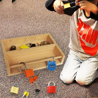 Montessori Lock and Key Toy Set for Toddlers, Educational STEM Lock Toys Matching Games Set with Wooden Tray for 3-5 Year Old Kids