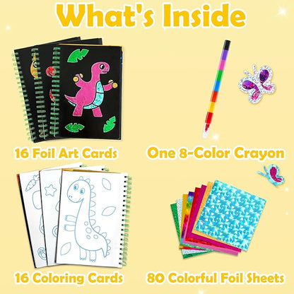 FUNNYB&G Foil Art Craft Activity for Kids - Gift for Boys Crafts for Kids Fun Art Supplies DIY Creative Travel Toy, Birthday Gift Party Favor Toys for Girls Boys 4 5 6 7 8 9 Years Old (Dinosaur)