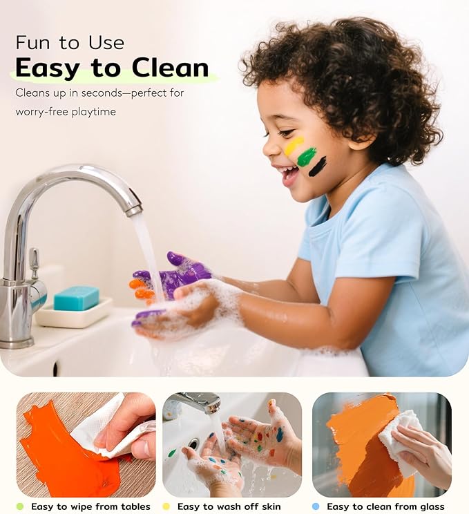 TMOL Washable Finger Paint for Toddlers, 25 PCS Non-Toxic Finger Paints, 10 Vibrant Colors (2fl oz), Baby Paint for Hand and Feet, Safe Art Supplies, Early Learning Gifts for Kids Age 3+