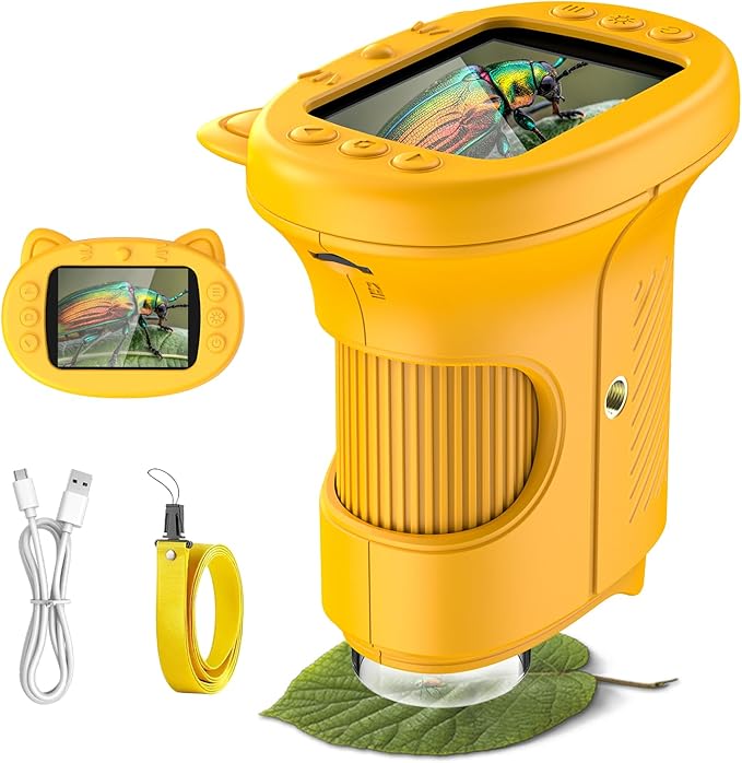 Kids Microscope, 1000X Portable Mini Pocket Microscope with 2.4″ IPS Screen & 8 LEDs, Rechargeable, STEM Educational Science Kit Toys, Best Christmas Birthday Gifts for 4-12 Year Old Girls