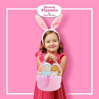 June Garden My First Basket Plush Baby Doll Set - Includes 1 Basket and 4 Multicultural Soft Plush Babies with Emotional Expressions for Infants and Toddlers Birth and Up