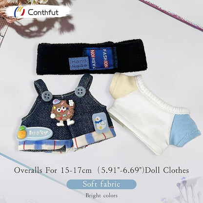 Overalls Doll Clothes ,17cm/15cm Dolls Outfit Set,Accessories for Doll,Stylish Clothes Set Dress Up (No Doll) (Blue Overalls Suit)
