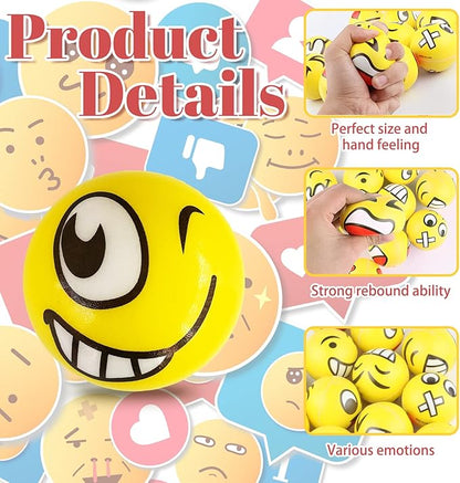 30 Pcs Face Stress Balls,2.5 Inch Funny Face Squeeze Balls,Emotion Squeeze Foam Balls,Foam Soft PU Balls for Hand Wrist Stress Reliefs Finger Exercise