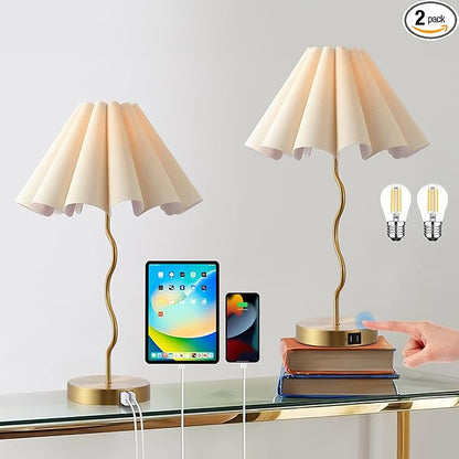 Table Lamps for Bedroom Living Room Gold Lamps Set of 2 Modern Touch Dimmable Lamp for End Table Bedside Night Stand Gold Lamp