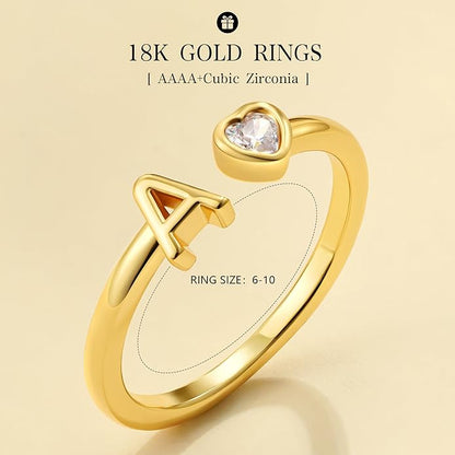 C-leen Gold Initial Rings for Girls Women - Dainty 18K Gold Plated Adjustable Letter Rings Teen Girls Gifts Trendy Stuff Initial Ring Teen Girl Birthday Gift for Girl Non Tarnish