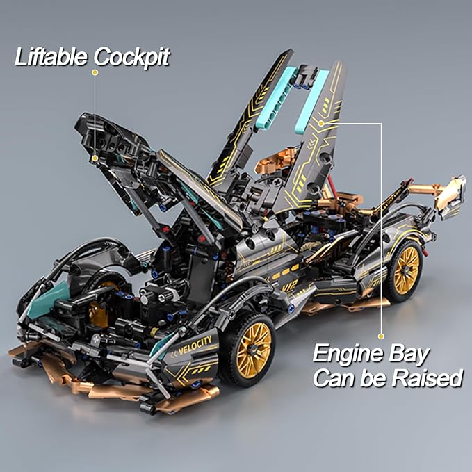 Sport Car Building Block Sets for Adults,Race Car with LED Lights Collectible 1:14 Model Scale Engineering Toy Birthday Gifts for Men Teens Boys 8+ 8-12 12-16 12 13 14