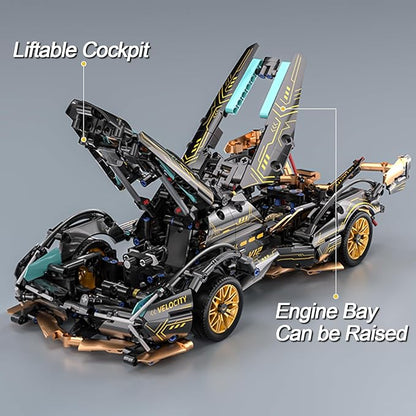 Sport Car Building Block Sets for Adults,Race Car with LED Lights Collectible 1:14 Model Scale Engineering Toy Birthday Gifts for Men Teens Boys 8+ 8-12 12-16 12 13 14