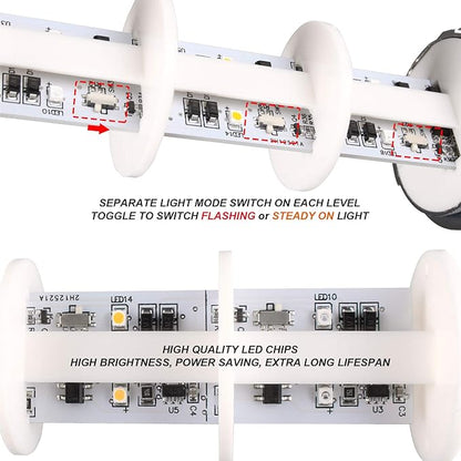 12-24V LED Stack Tower Lights, Industrial Warning Lights, Andon Lights, Column Signal Tower Indicator Lamp Beacon, Continuous/Flashing Light Switchable, 3 Layer (with Buzzer)