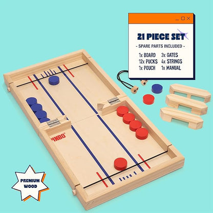 Pinbo The Classic Slingshot Game | Fast Action Foldable 2-Player Tabletop Wooden Game for Kids & Adults | Great for Travel & Game Night | Three Gates Included