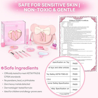 Kids Makeup Kit for Girls - 15 Pcs Real Washable Make Up Set - Non Toxic Toddlers Cosmetic with Letter Mouse Ear Purse - Dress up Birthday Gifts for 3 4 5 6 7 8 Years Old Girls - N