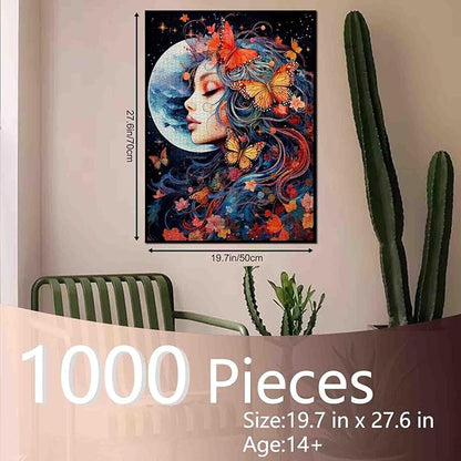 Tucocoo Beautifu Girl Portrait Jigsaw Puzzles for Adults 1000 Pieces, Butterfly Woman Moonnight Art Jigsaw Puzzle Colorful DIY Puzzles for Home Decoration Gifts, Family Puzzle Perfect for Game Nights