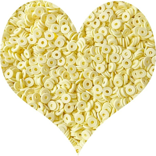 3000Pcs Clay Beads Flat Round Polymer Bead Vinyl Heishi Beads Flat Round Polymer Bead Flat Clay for Jewelry Making Necklace Bracelet (02-Light Yellow)