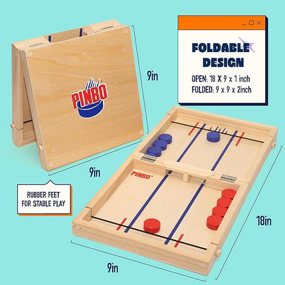 Pinbo The Classic Slingshot Game | Fast Action Foldable 2-Player Tabletop Wooden Game for Kids & Adults | Great for Travel & Game Night | Three Gates Included