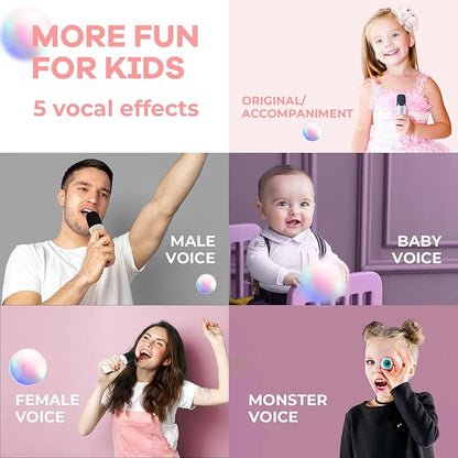 Mini Karaoke Machine for Kids Adults, Portable Bluetooth Speaker with 2 Wireless Microphones,Toys Birthday Gifts for Girls 3, 4, 5, 6, 7, 8, 9, 10, 11, 12+ Years Old Toddler Teens(White)