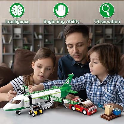 City Cargo Plane Building Set, Plane City Kits Building Blocks with Car, Luggage Tray, Movable Stairs, Compatible with Lego Plane Airport, Airplane Model Toys Gifts for Adults Boys Girls 6-12