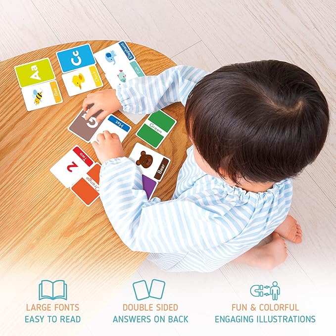 Merka Toddler Flash Cards, Set of 58 Alphabet, Letters, Colors, Shapes, and Numbers - Educational Preschool Flashcards, Double-Sided for 1-4 Years Old - Toddler Learning Activities