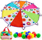Parachute for Kids with Handles – Rainbow Multi-Colored with 16 Balls in Carry Bag, Parachute Toy for Ages 3+Toddlers, to Seniors (10ft – 12 Handles)