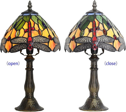 Tiffany Table lamp 8-inch Small Stained Glass lamp in a Vintage Dragonfly Pattern Style can be Used as a Decoration for The Living Room Bedside in The Bedroom or Desk