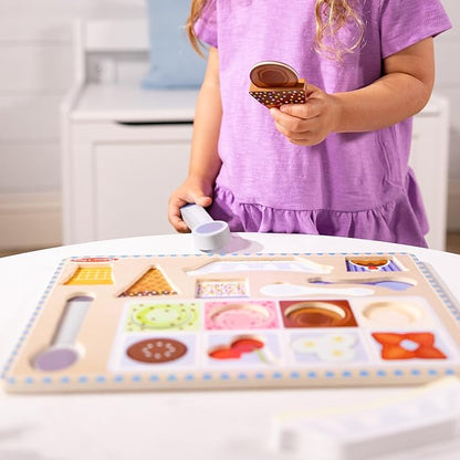 Melissa & Doug Ice Cream Wooden Magnetic Puzzle Play Activity Set, 16 Magnet Pieces, Play Food Toy for Boys and Girls Ages 2+