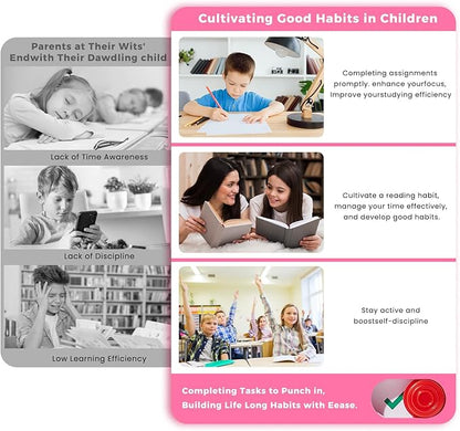 Chore Chart for Kids, Visual Schedule for Kids with Autism, Chart Board with 12 Reusable Sheets, Routine Chart Dry Erase Board for Kids, Magnetic Chore Chart for Fridge, Desk, Home - Pink