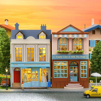 DIY Miniature House Kit, CUTEROOM Wooden Dollhouse Kit Mini House Making Kit with Furnitures, DIY Dollhouse Kit Birthday Gift for Women and Girls (Gift Shop)