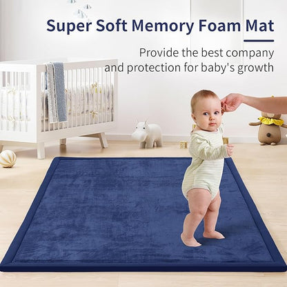 ACOMOPACK Baby Play Mat for Floor 1.3" Thick Memory Foam Play Mat 79"×157 Tummy Time Crawling with Non-Slip Bottom for Living Room,Nursery,Soft Velvet Playpen Mats for Kids,Infants（Royal Blue）
