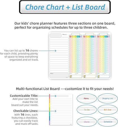 JJPRO Magnetic Chore Chart for Multiple Kids 3 Kids -14.5"x11" Family Chore Chart for Refrigerator, Behavior Chart for Fridge,Dry Erase Chore Chart for Teens