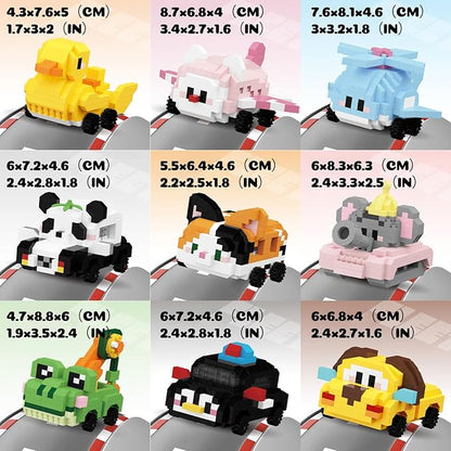 Fleet Mengmeng Mini Micro Building Blocks Set - 9 Cute Animal & Vehicle Models, Ideal Party Favor for Kids, Fun Building Blocks for Adults