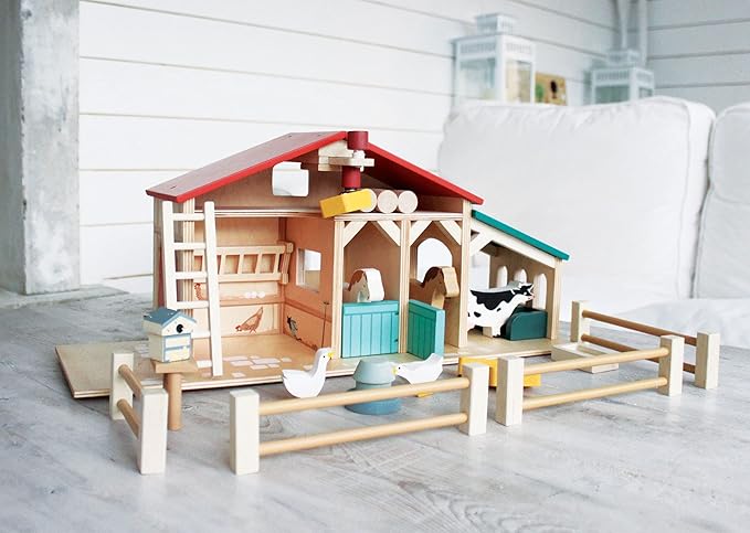 Tender Leaf Toys - Tender Leaf Farm - Realistic Colorful Wooden Farmhouse Toy Set for Creative Pretend Play for Kids 3+