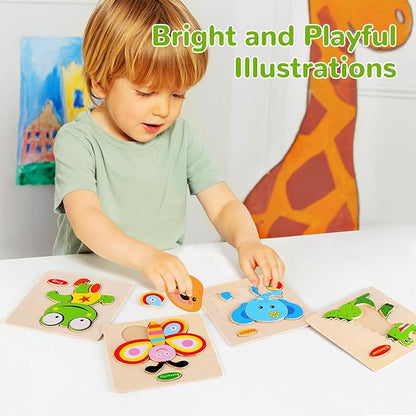 Wooden Puzzles for Toddlers 1-3, Pack of 8 Toddler Animal Puzzles Ages 2-4, Montessori Educational Animals Jigsaw Puzzles Christmas Birthday Gift for Baby Girl Boy Ages 1 2 3 4 Year Old