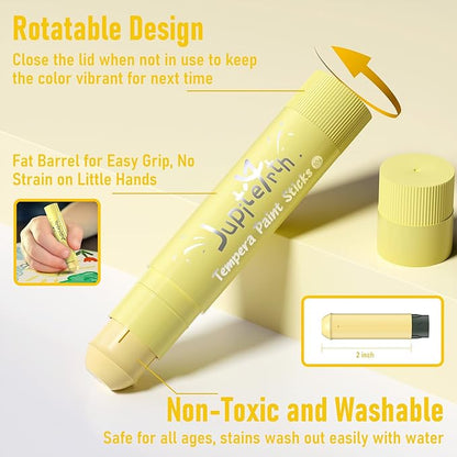 24 Colors Tempera Paint Sticks with 120 PDF Coloring Pages and 30 Stickers, Quick Drying, Smooth, Non-Toxic and Washable Paint Sticks for Kids Drawing on Pumpkin, Wood, Rock, Glass