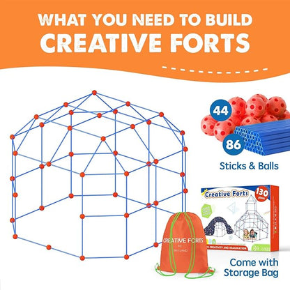 Tiny Land Fort Building Kit Creative Fort Indoor Outdoor for 5,6,7,8 Years Old Boys and Girls STEM Building Toys with Storage Bag DIY Castles Tunnels with 86 Rods and 44 Balls
