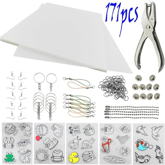 AncBace Heat Shrink Plastic Sheets Shrink Film Papers Kit Patterned Sheets Frosted Shrink Paper Sheet 171 PCS DIY Ornaments Keychains Making for Creative Art and Craft (8 x 5.7inch)