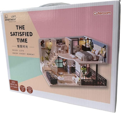 CUTEROOM DIY Miniature Dollhouse Kit with Furniture, Wooden Doll House Kit with LED Lights (L032)