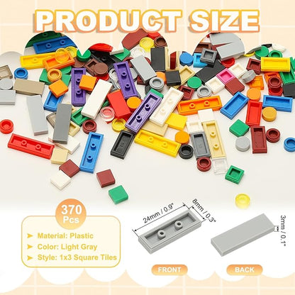 PATIKIL 122 Pcs Flat Blocks Bulk, 1x3 Square Light Gray Classic Tiles Smooth Surface Mini Building Blocks Accessories Compatible Bricks Kits for Building Floor Walls Mosaic Pixel Arts