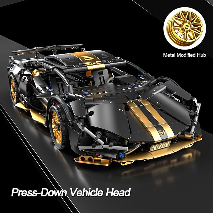 Sport Car Building Block Sets for Adults,Technical Black Race Car Collectible 1:14 Model Scale MOC Engineering Toys Kits Birthday Gifts for Boys Men Teens Car Fans Age 8+ 8-12 12 13 14 14+