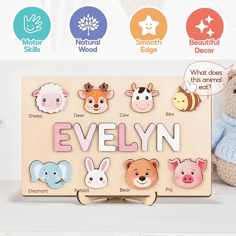 Personalized Name Puzzles for Toddlers 1-3 - Custom Baby Puzzle, Personalized Easter Basket Gift for 2 Year Old, Montessori Learning Toy for Baby Boy & Girl, 1st Birthday Gifts for Kids