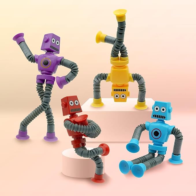 Limpskys 4Pcs Suction Cup Robot Toy,Robot Toys for Kids 3-5 5-7,Autism Sensory Products,Toys for Ages 5-7,Sensory Toys for Kids with Autism