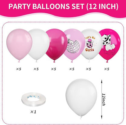 FEYG Cowgirl Balloons, 12 Inch Western Cowgirl Party Decorations Hot Pink Pastel Pink White Cow Party Balloons Cowgirl Print Balloons for Baby Shower Birthday Cowgirl Theme Party Supplies