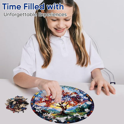 Fall Wooden Puzzles for Adults, Autumn Redwood Tree Jigsaw Puzzles 200 Pieces Unique Shape Adult Puzzles, Irregular Wood Creative for Adults Family Game 11.2 x 11.2 in