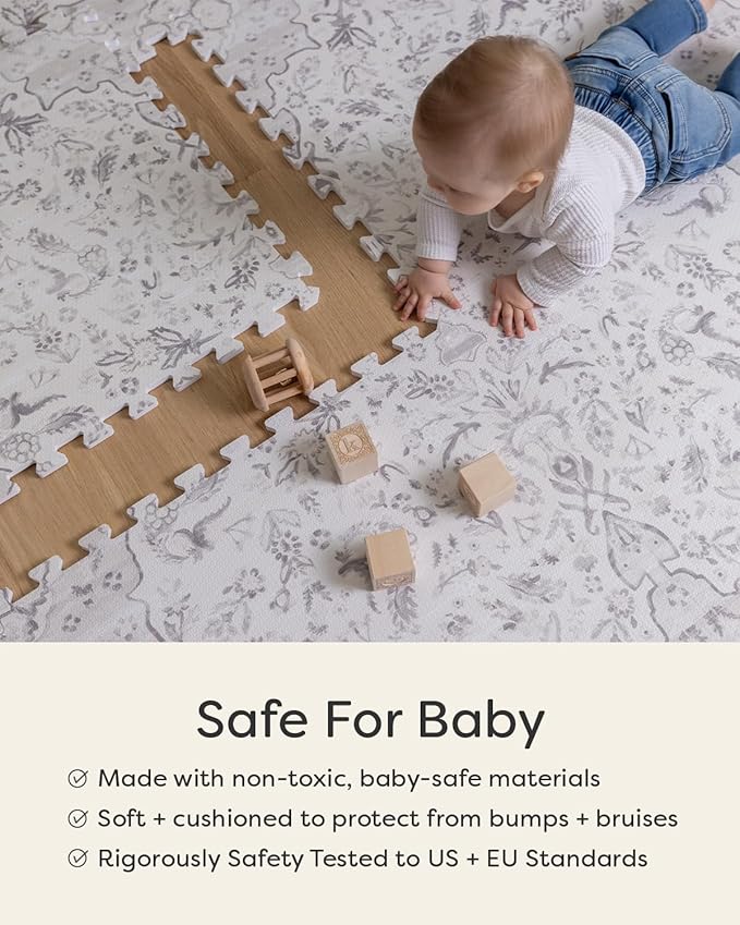 House of Noa Baby Play Mat – 4x6 Driftwood Ula – Set of 6 Tiles – Cushioned EVA Foam Play Mat for Floor, Soft Interlocking Baby Crawling Mats for Hard Floors