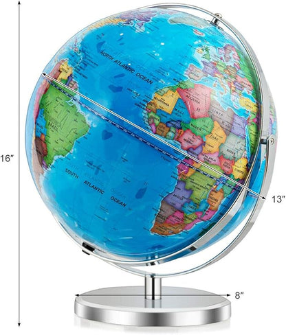 Goplus 13" Large World Globe with Stand, 720° Rotating Illuminated Globe with LED Lights, Metal Base, Desktop Educational Geographic Globe for Learning, Classroom, Office