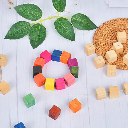 Supkiir Wood Craft Cubes, 100PCS Small Wooden Holes Craft Blocks, Unfinished, 0.63"-16mm Cubic