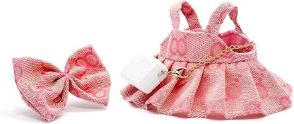 Doll Clothes Compatible with Labubu 17cm, Premium Dolls Accessories 3 Piece Set Including Chic Spaghetti-Strap Dress & Bag and Bow, High-End Fashion Outfit for Play & Display - Pink