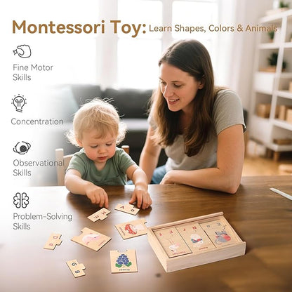 Wooden Puzzles Toddler Toys Gifts for 3 Year Old Boys Girls, Animal Jigsaw Puzzles Montessori Toys Preschool Learning Activities, Gift for Girls Boys (Animal Letters)