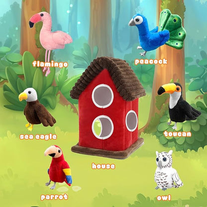 6pcs Birds Finger Puppets Bringing a House, Novelty Animals Toys Puppet for Kids, Storytelling Role-Playing Plush Finger Puppets Gifts for Boys and Girls