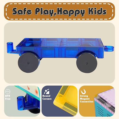 Magnetic Tiles Cars Construction Set - 30 PCS Magnetic Tiles Magnet Bricks Truck Sensory Toys, Educational Magnet Cars Set Building Blocks for 3 4 5 6 7 8+ Year Old Girls Boys Toddler